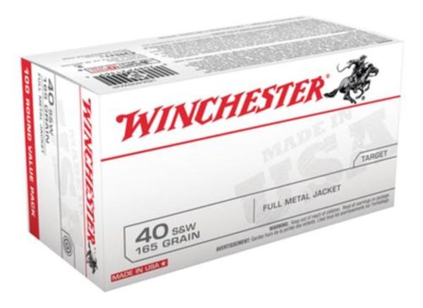 Winchester USA .40 Smith & Wesson, 165gr, Full Metal Jacket, 100rd Box