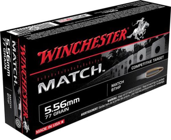 Winchester Match, 556NATO, 77Gr, Boat Tail Hollow Point, 20 Rounds Per Box