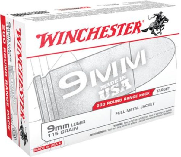 Winchesterchester Range Bulk Case 9mm 115gr, Full Metal Jacket, 1000rd/Case (5 Boxes of 200rd)