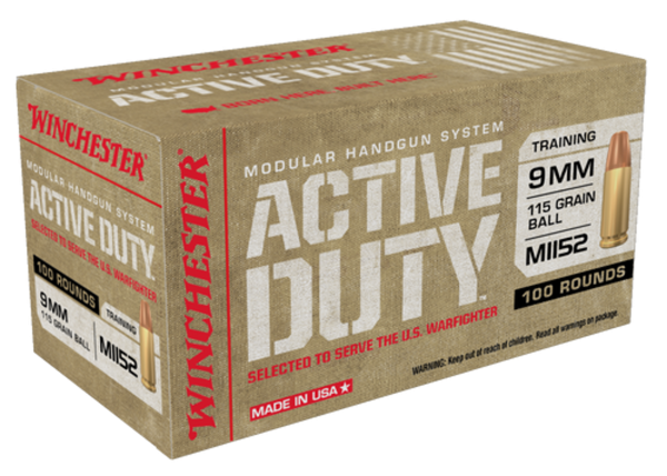 Winchester Active Duty 9mm, 115gr, Milspec, M152, 100rd Box