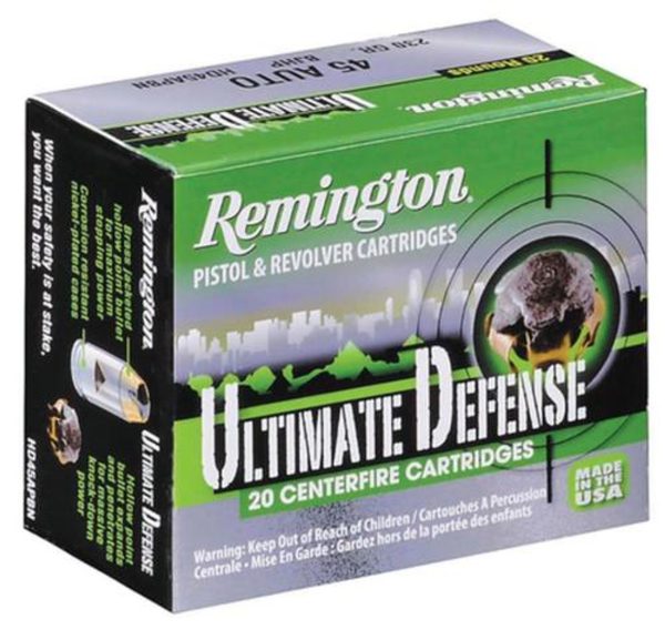 Remington Ultimate Home Defense 45 ACP 230gr, Brass Jacketed Hollow Point 20rd Box