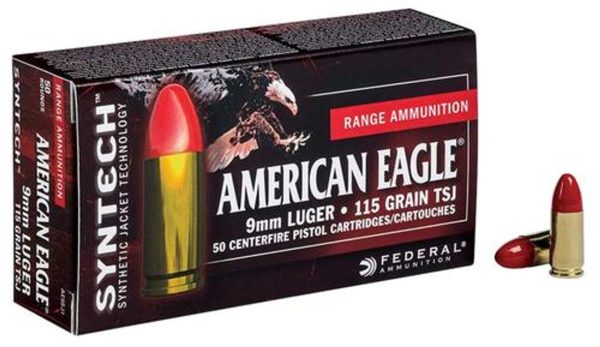 Federal American Eagle 9mm 115gr, Total Syntech Jacket, 50rd Box