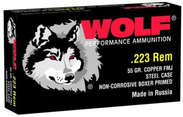 Wolf Ammunition, .223 Rem, 55 Gr, FMJ, Steel Case, 20rd Box