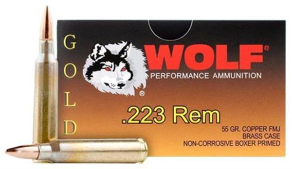 Wolf Gold 223/5.56 NATO Full Metal Jacket 55gr, 20 Per Box, Range Safe