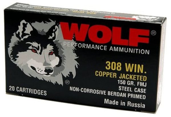 Wolf FMJ Performance 308 Win/7.62mm 150gr, Full Metal Jacket, 20rd Box