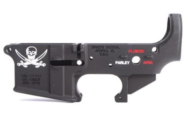 Spike's AR-15 Stripped Lower, Calico Jack Flag, Color Filled, 223/556