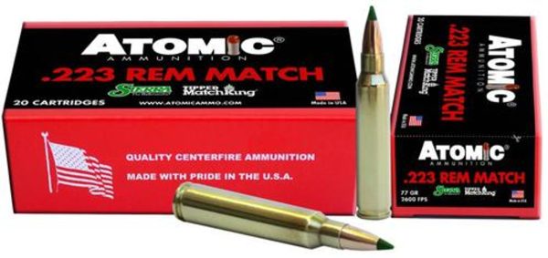 Atomic Match 223 Rem/5.56 NATO 77 gr, Tipped MatchKing 20rd Box