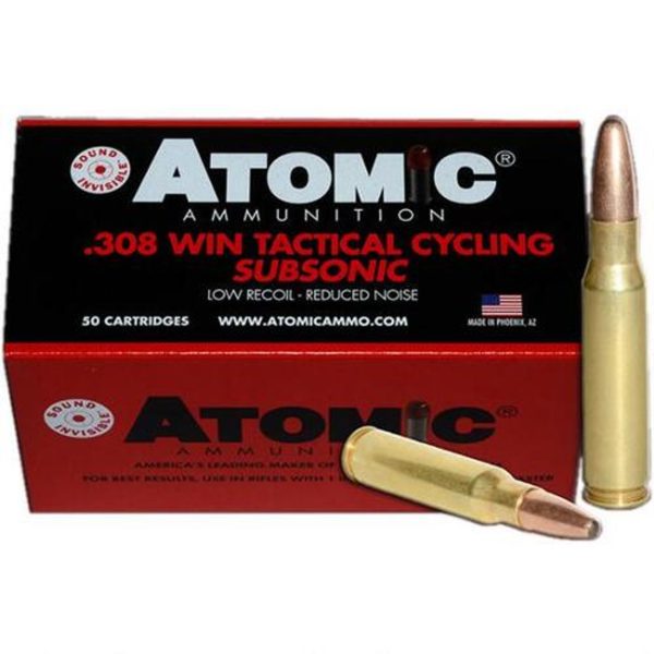 Atomic Tactical Cycling Subsonic, .308 Win, Soft Point Round Nose, 260gr, 50rd Box