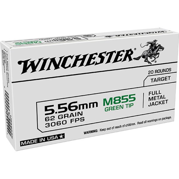 Winchester M855 5.56mm, 62gr, FMJ, Green Tip, 20Bx/50Cs