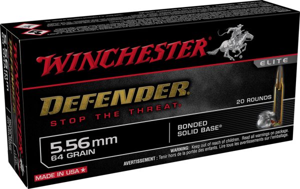 Winchester Defender 5.56x45mm, 64gr, Bonded Solid Base, 20rd Box - Image 3