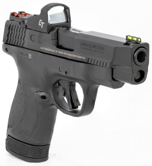 Smith & Wesson, Shield Plus, Performance Center, Includes Crimson Trace Red Dot, Striker Fired, Micro Compact, 9mm, 4" Barrel, Optics Ready, Polymer Frame, Fiber Optic Sights, Flat Face Trigger, 2 Mags, 1-10Rd 1-13Rd, Black - Image 2