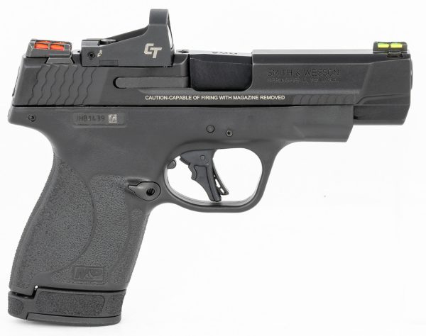 Smith & Wesson, Shield Plus, Performance Center, Includes Crimson Trace Red Dot, Striker Fired, Micro Compact, 9mm, 4" Barrel, Optics Ready, Polymer Frame, Fiber Optic Sights, Flat Face Trigger, 2 Mags, 1-10Rd 1-13Rd, Black