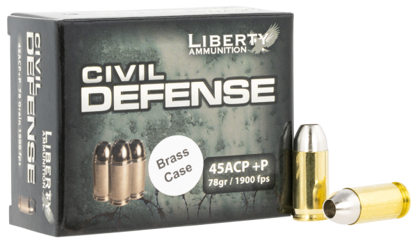 Liberty Ammunition Civil Defense 45 ACP +P, 78gr, LFFHP, Brass Case, 20Bx/50Cs