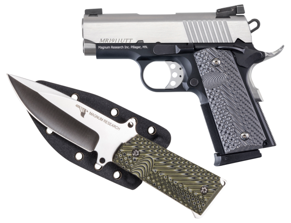 Magnum Research 1911U 45 ACP, 3" Barrel, Black Frame, Silver Slide, Includes Knife/Sheath, 6rd