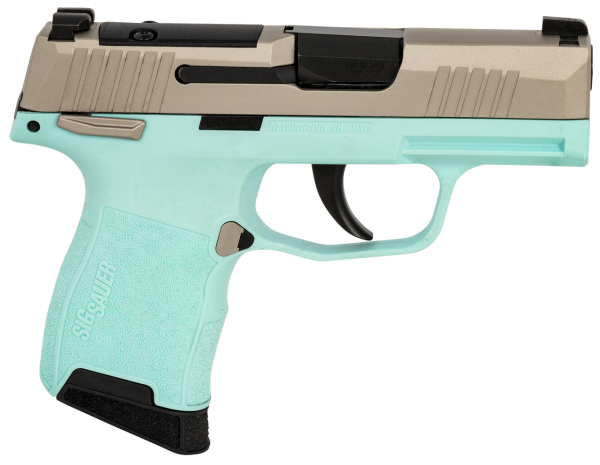 Sig P365, Sub-Compact, 380 ACP, 3.1" Barrel, Turquoise, Optics Ready Slide, SIGLITE Day/Night Sights,10 Rd