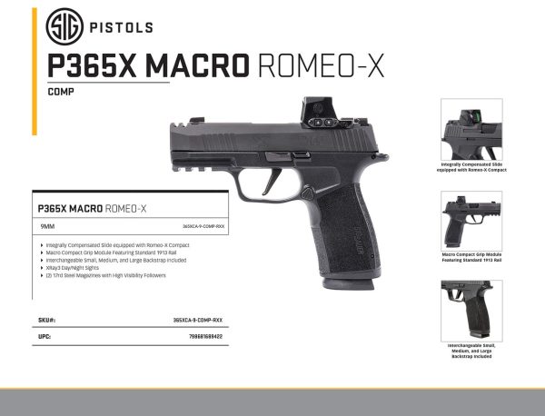 Sig Sauer P365X 9mm, 3.1" Barrel. Black, Romeo-X Optic, 17rd - Image 2