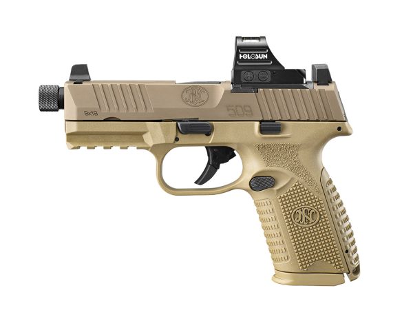 FN 509M Tactical 9mm, 4.5" Threaded Barrel, Flat Dark Earth, Includes Holosun 407C Red Dot, 24rd