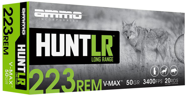 Ammo Inc Hunt Long Range 223 Remington, 50gr, V-Max, 20rd Box