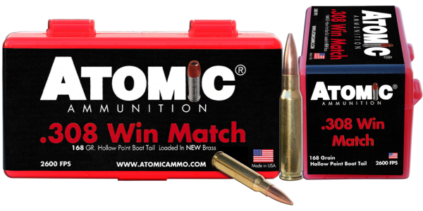 Atomic Rifle 308 Win/7.62 NATO 168gr, Hollow Point Boat Tail, 50rd Box