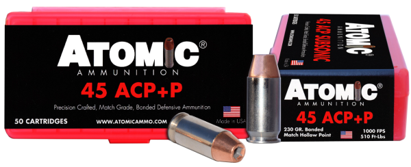 Atomic Ammunition Precision Craft 45 ACP +P, 230gr, Bonded Match Hollow Point, 50Bx/10Cs