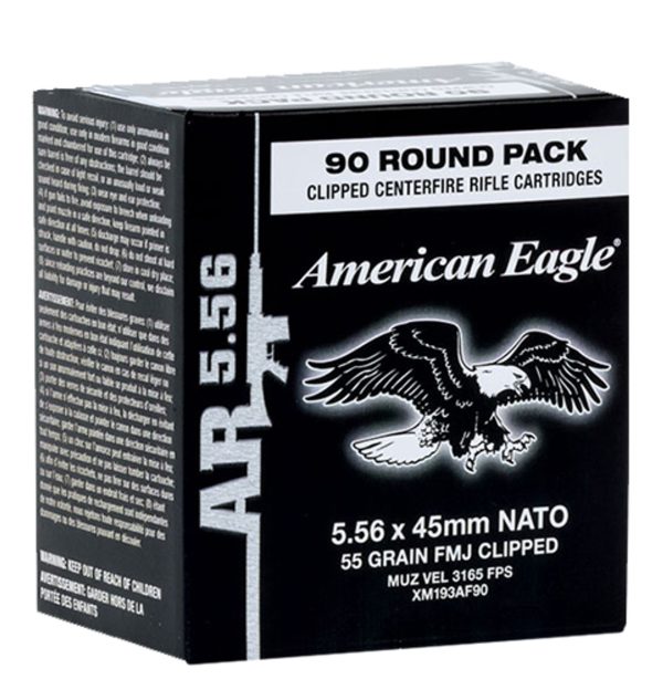 Federal American Eagle 5.56x45mm NATO 55gr, FMJ, On Stripper Clips, 90rd Box