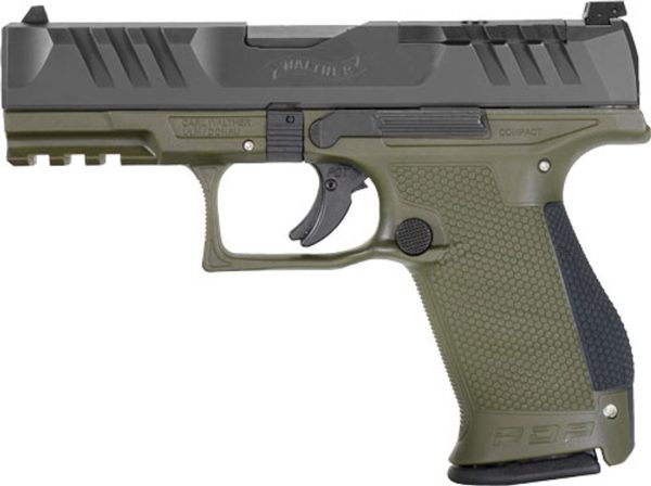 Walther PDP 9mm, 4" Barrel, Black Slide/Green Frame, Adjustable Rear Sight, Optics Ready, 15rd