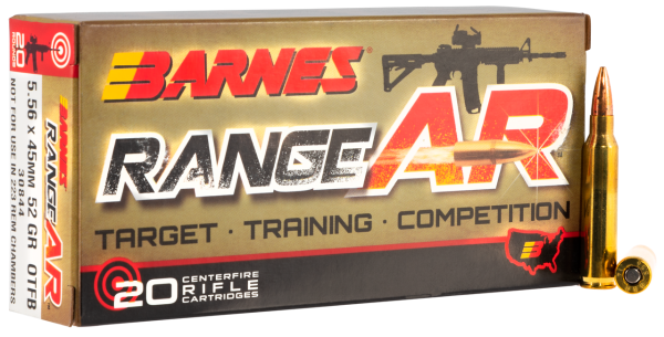 Barnes Range AR 5.56x45mm 52gr, Lead Free Open Tip Flat Base 20rd Box