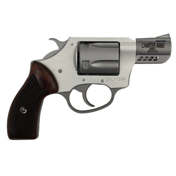 Charter Arms Coyote 380 ACP, 2" Ported Barrel, Silver, Rosewood Checkered Grip, 5rd