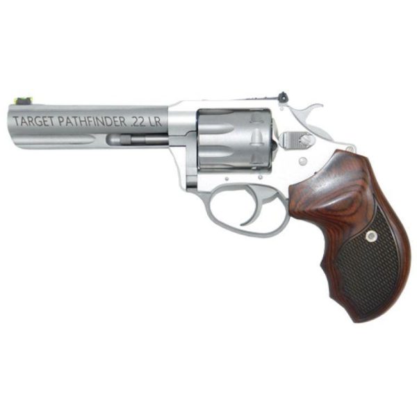 Charter Pathfinder 22 LR, 4.2" Barrel, Stainless Steel Frame, Wood Grips, 8rd