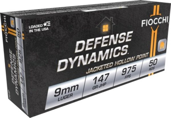 Fiocchi Dynamics Defense 9mm, 147gr, Jacketed Hollow Point, 50rd Box