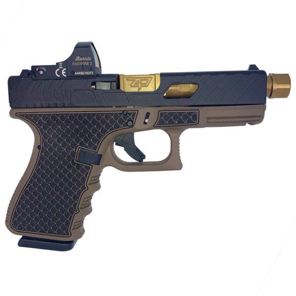 Glock G19 G3 Custom "Tarpon FDE" 9mm, 4.6" Threaded Gold Barrel, Burris Fast Fire II Red Dot, 15rd