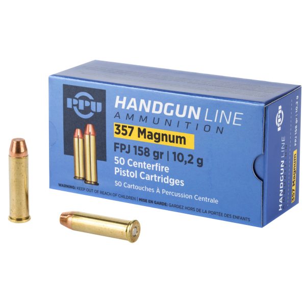 PPU Handgun 357 Mag 158gr, Flat Point Jacketed (FPJ) 50 Per Box/10 Cs