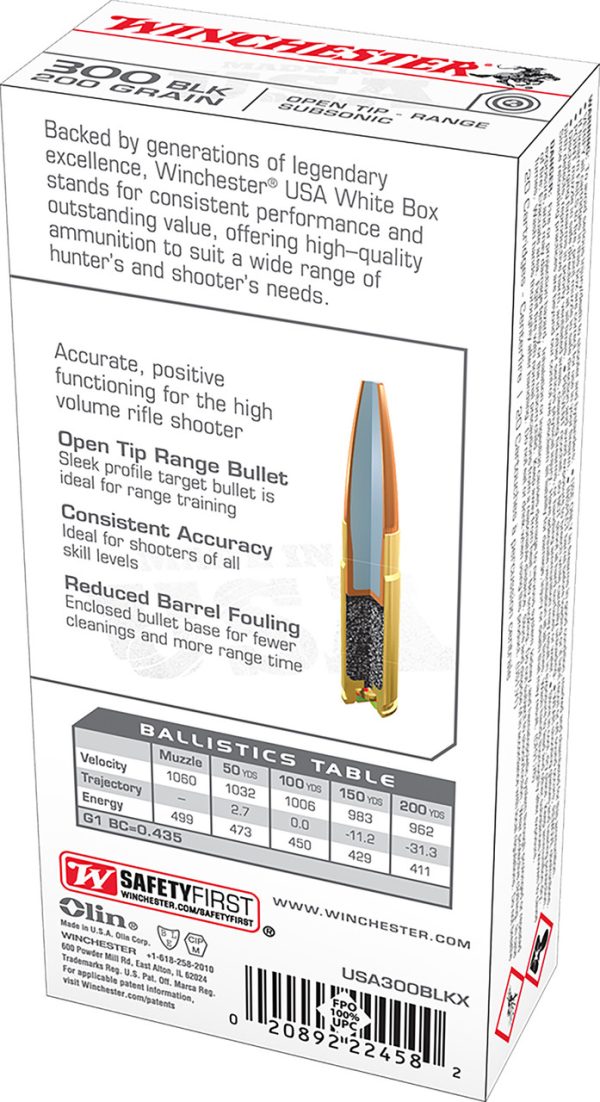 Winchester USA 300 Blackout, 200gr, Open Tip Subsonic, 20rd Box - Image 2