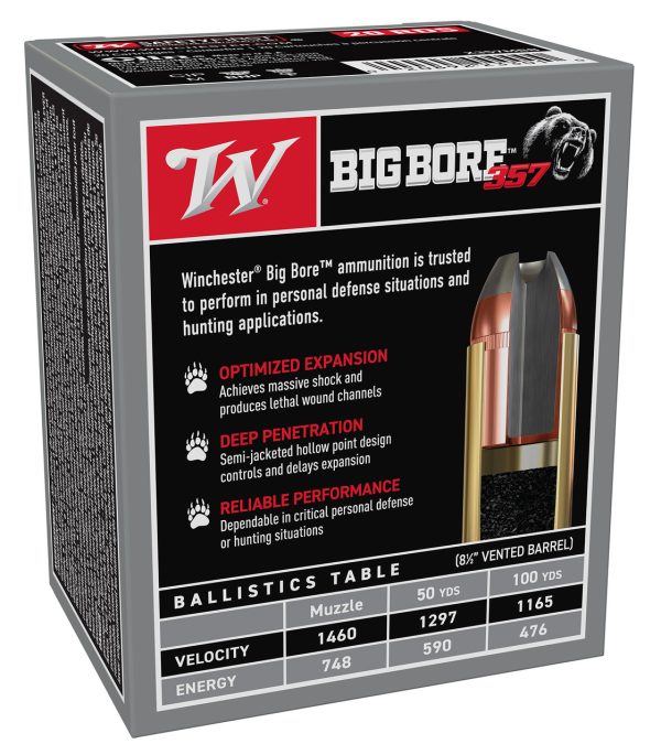 Winchester Big Bore Hunting 357 Magnum, 158gr, SJHP 20rd Box - Image 2