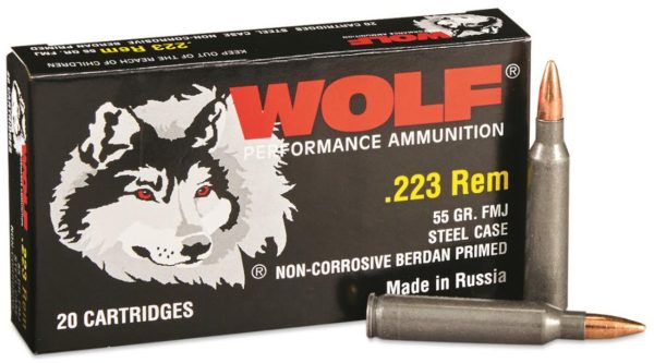 Wolf .223 Rem, 55gr, FMJ, Steel Cased, 20rd Box